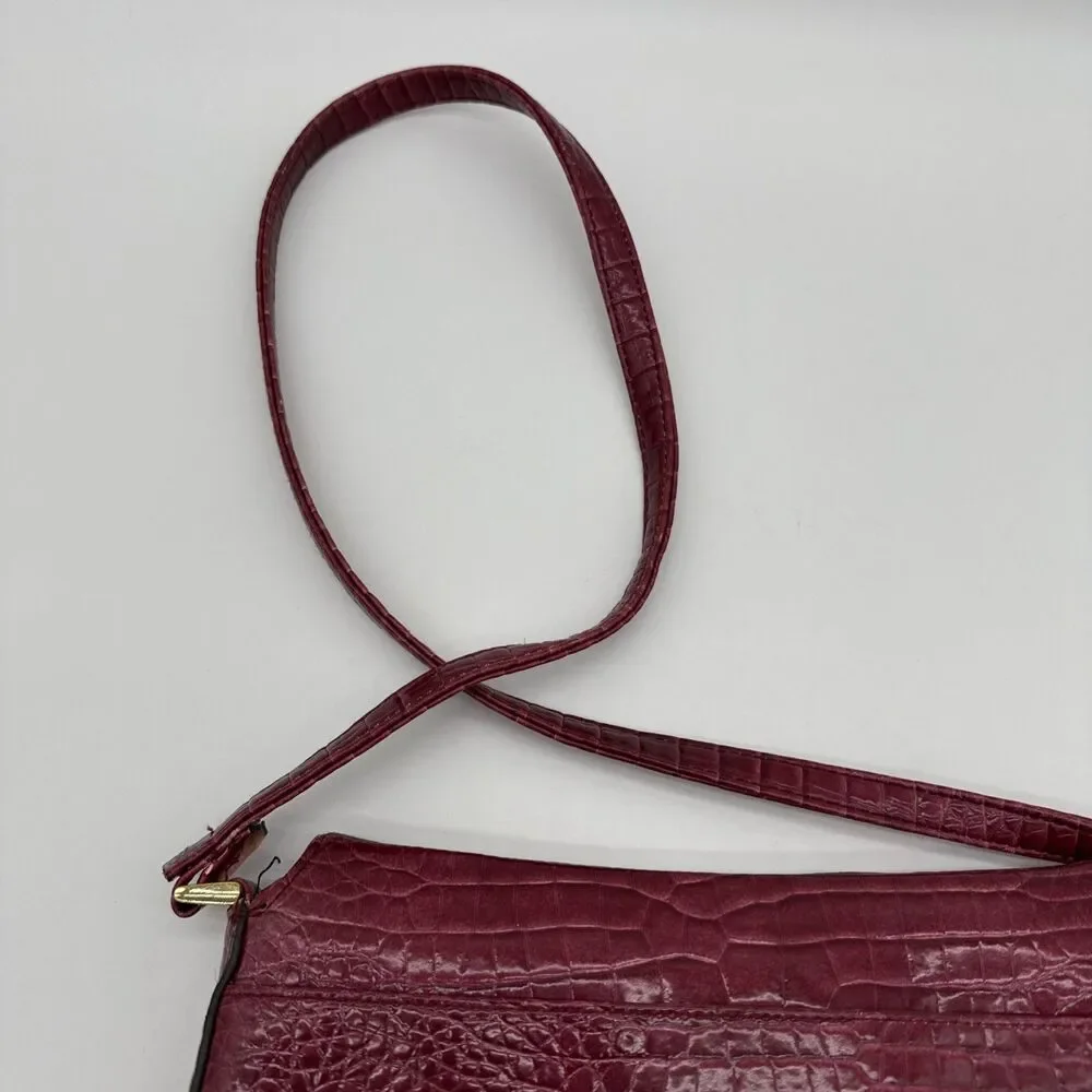 Vtg Y2K Mondani Faux Leather Embossed Shoulder Bag Burgundy